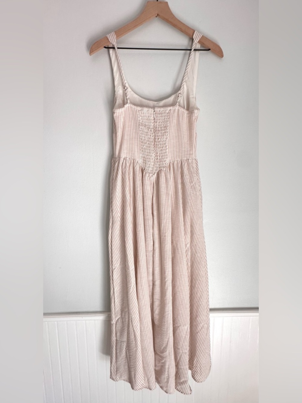 Beige Striped Dress Drop Waist Midi Dress Size Small - Picture 3 of 7